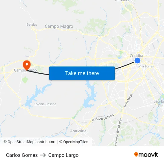 Carlos Gomes to Campo Largo map