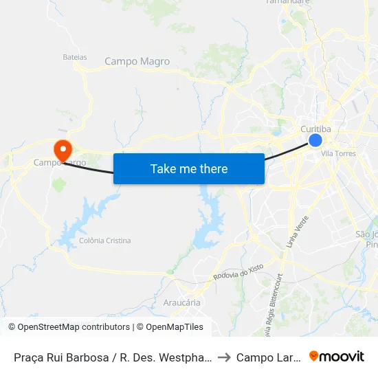 Praça Rui Barbosa (Desembargador Westphalen) to Campo Largo map