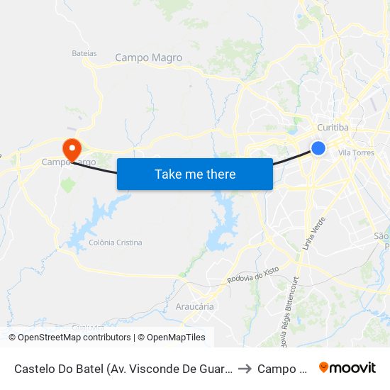 Castelo Do Batel (Av. Visconde De Guarapuava, 4610) to Campo Largo map