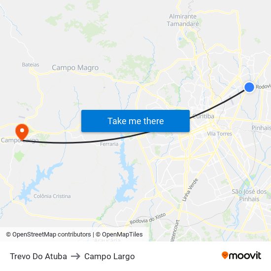 Trevo Do Atuba to Campo Largo map