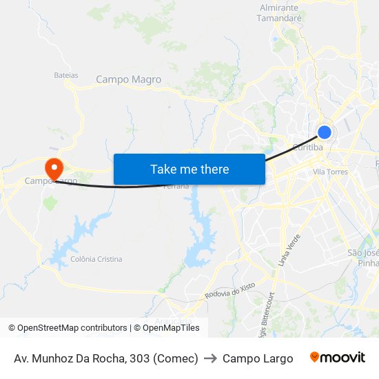 Av. Munhoz Da Rocha, 303 (Comec) to Campo Largo map
