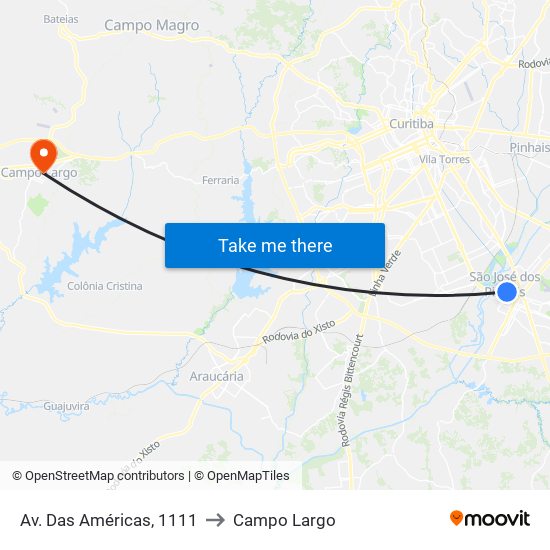 Av. Das Américas, 1111 to Campo Largo map