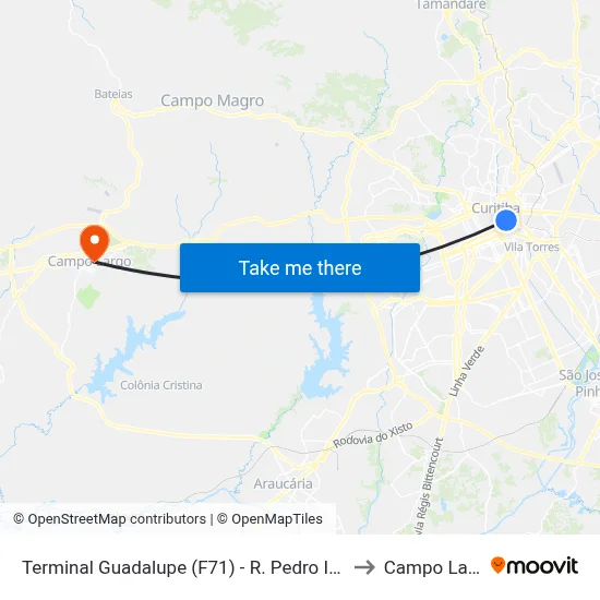 Terminal Guadalupe (F71) - R. Pedro Ivo, 955 to Campo Largo map