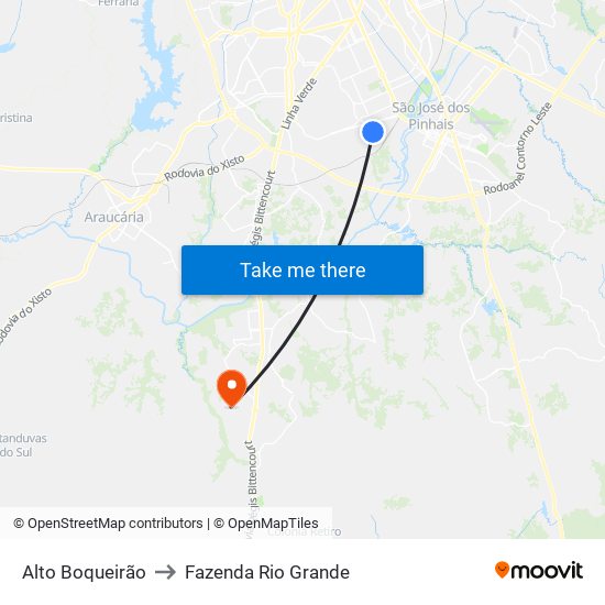 Alto Boqueirão to Fazenda Rio Grande map