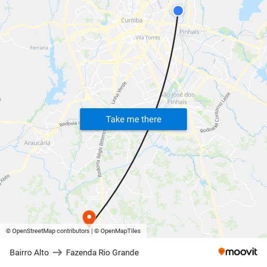 Bairro Alto to Fazenda Rio Grande map