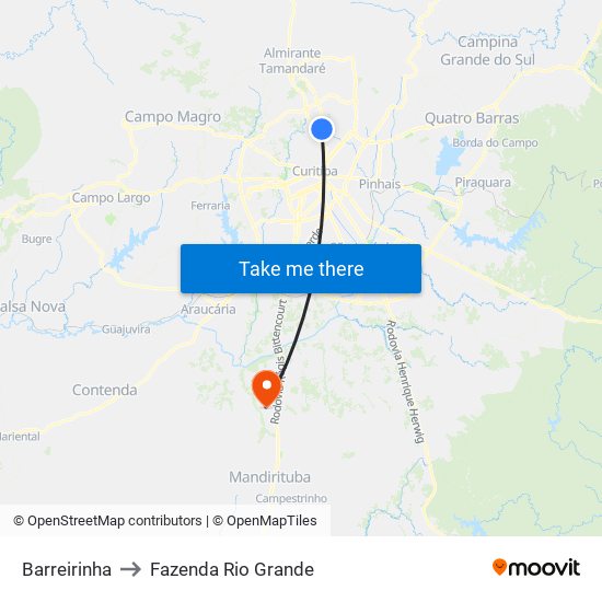 Barreirinha to Fazenda Rio Grande map