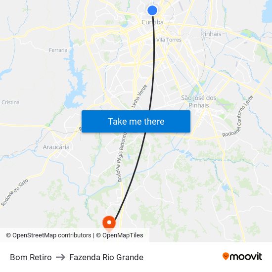 Bom Retiro to Fazenda Rio Grande map