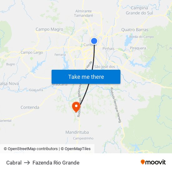 Cabral to Fazenda Rio Grande map
