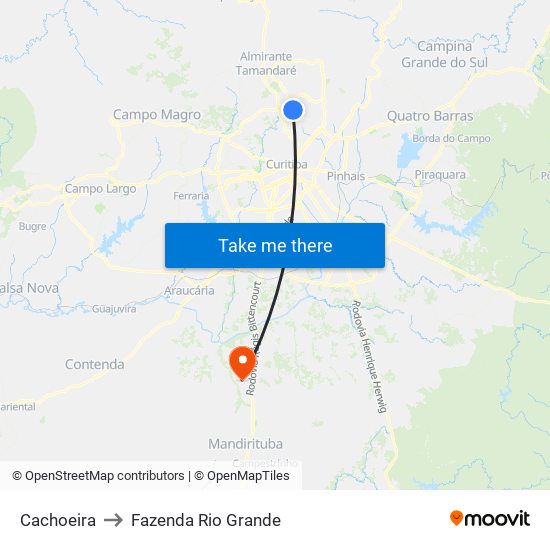 Cachoeira to Fazenda Rio Grande map