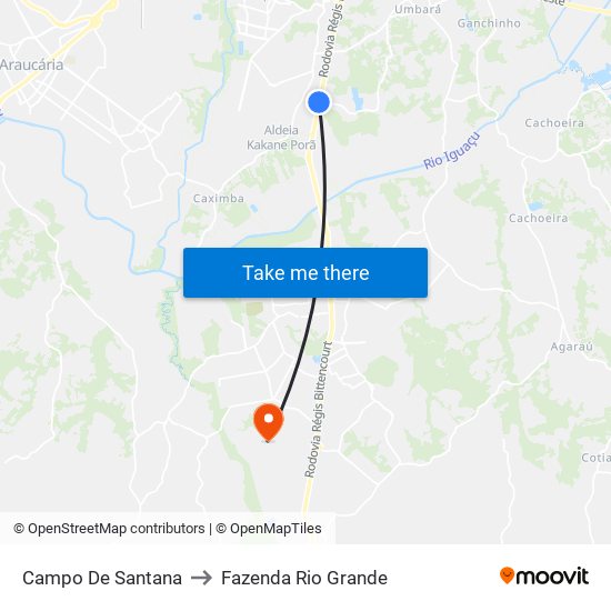 Campo De Santana to Fazenda Rio Grande map