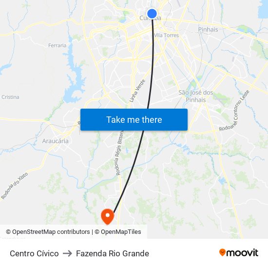 Centro Cívico to Fazenda Rio Grande map