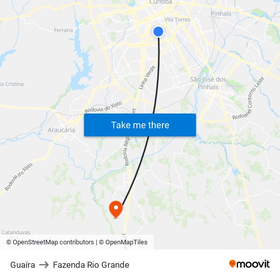 Guaíra to Fazenda Rio Grande map