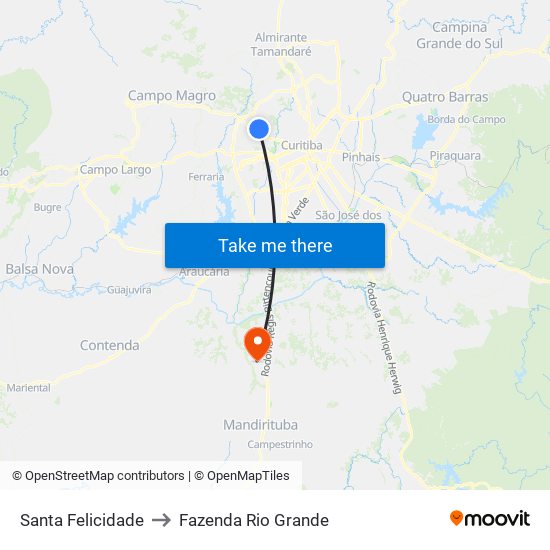 Santa Felicidade to Fazenda Rio Grande map