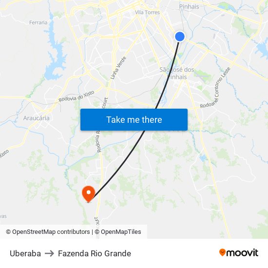 Uberaba to Fazenda Rio Grande map