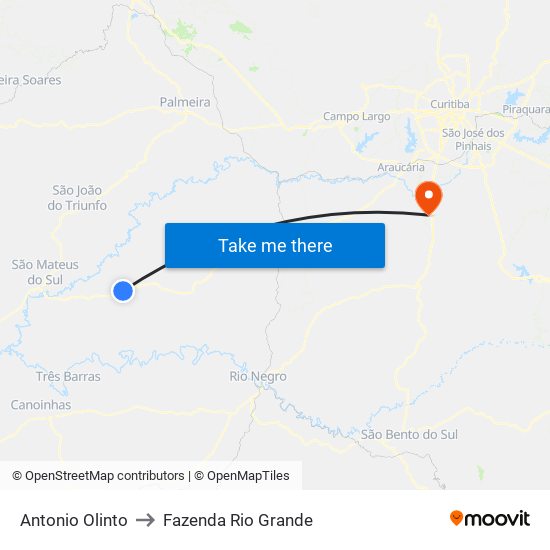 Antonio Olinto to Fazenda Rio Grande map