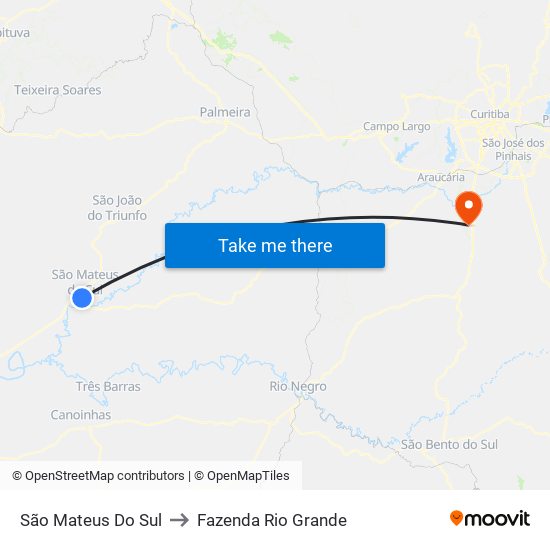 São Mateus Do Sul to Fazenda Rio Grande map