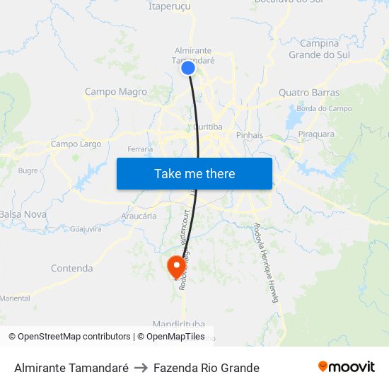 Almirante Tamandaré to Fazenda Rio Grande map