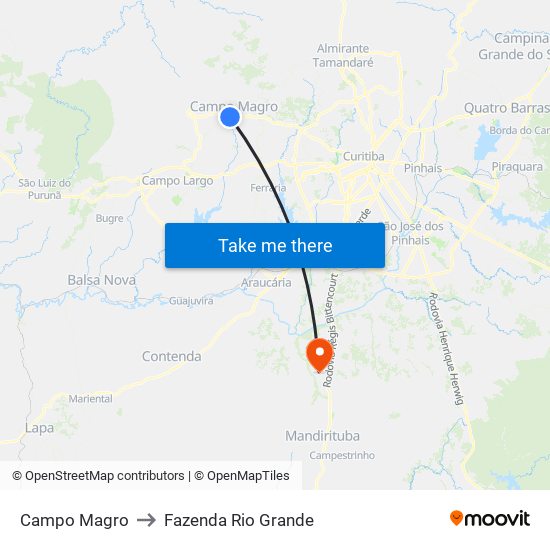Campo Magro to Fazenda Rio Grande map