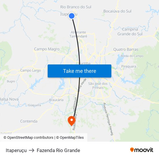 Itaperuçu to Fazenda Rio Grande map