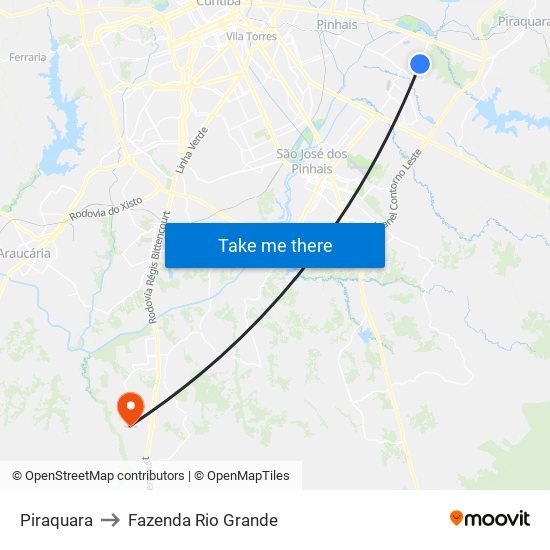 Piraquara to Fazenda Rio Grande map
