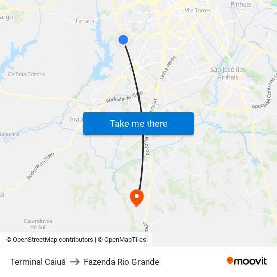 Terminal Caiuá to Fazenda Rio Grande map