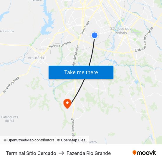 Terminal Sítio Cercado to Fazenda Rio Grande map