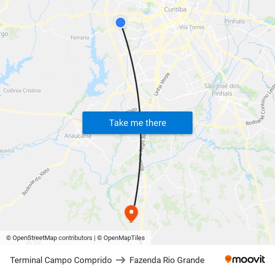 Terminal Campo Comprido to Fazenda Rio Grande map