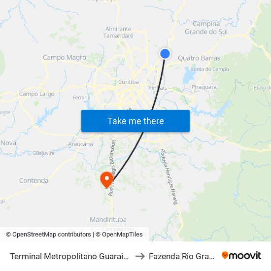 Terminal Metropolitano Guaraituba to Fazenda Rio Grande map