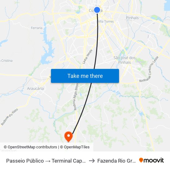 Passeio Público → Terminal Capão Raso to Fazenda Rio Grande map