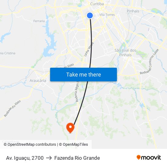 Av. Iguaçu, 2700 to Fazenda Rio Grande map