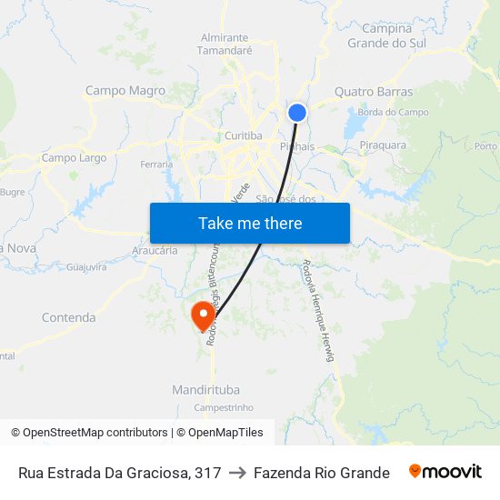 Rua Estrada Da Graciosa, 317 to Fazenda Rio Grande map