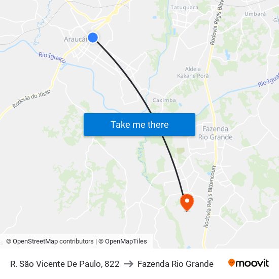 R. São Vicente De Paulo, 822 to Fazenda Rio Grande map