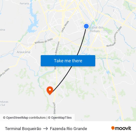 Terminal Boqueirão to Fazenda Rio Grande map