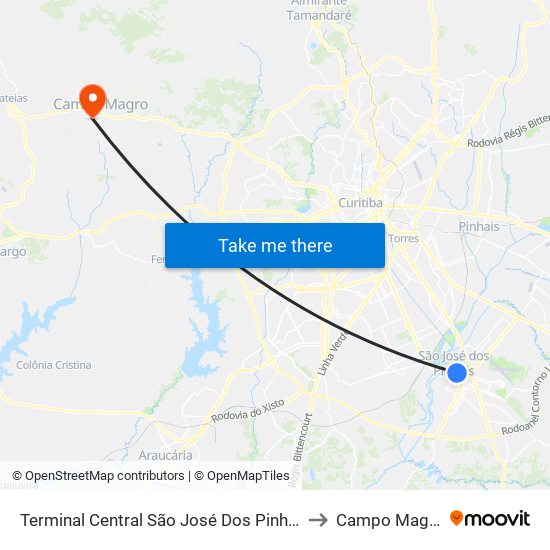 Terminal Central São José Dos Pinhais to Campo Magro map