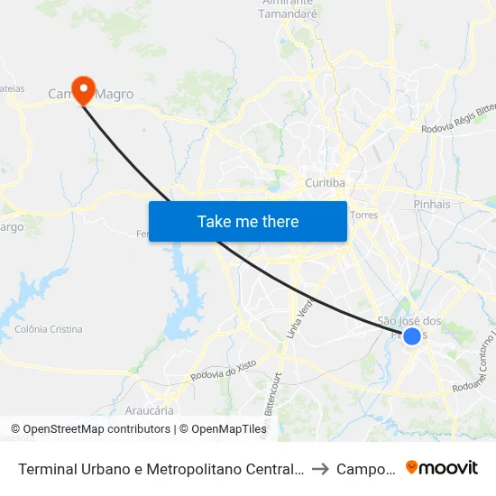 Terminal Urbano e Metropolitano Central de São José dos Pinhais to Campo Magro map