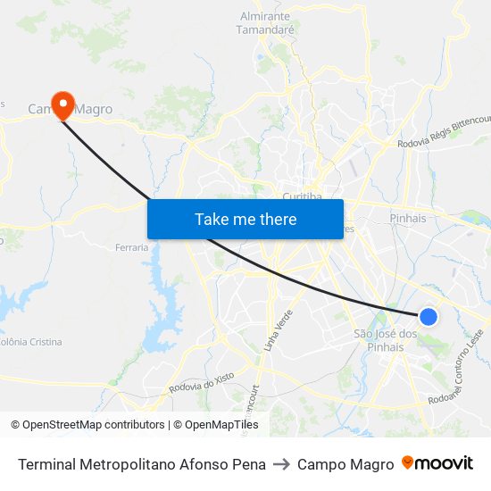 Terminal Metropolitano Afonso Pena to Campo Magro map