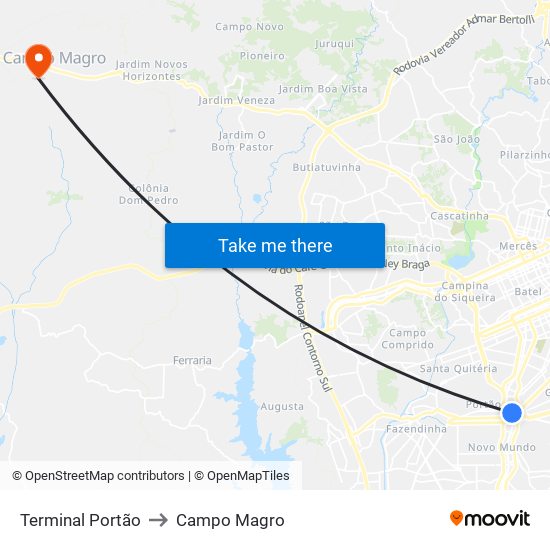 Terminal Portão to Campo Magro map