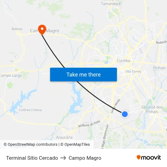 Terminal Sítio Cercado to Campo Magro map