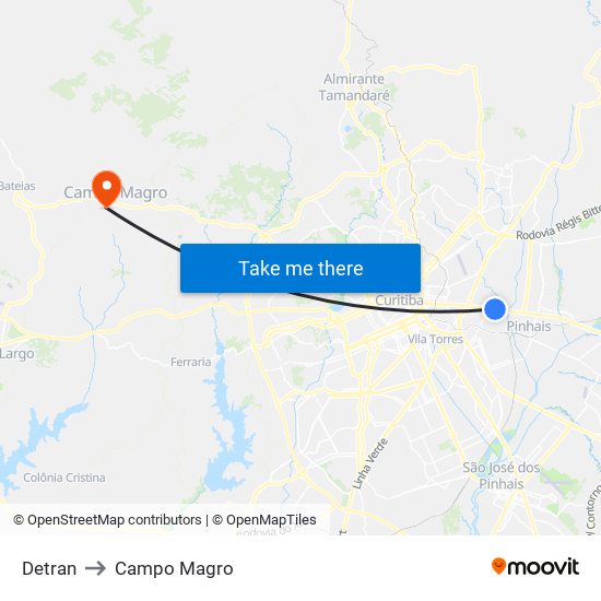 Detran to Campo Magro map