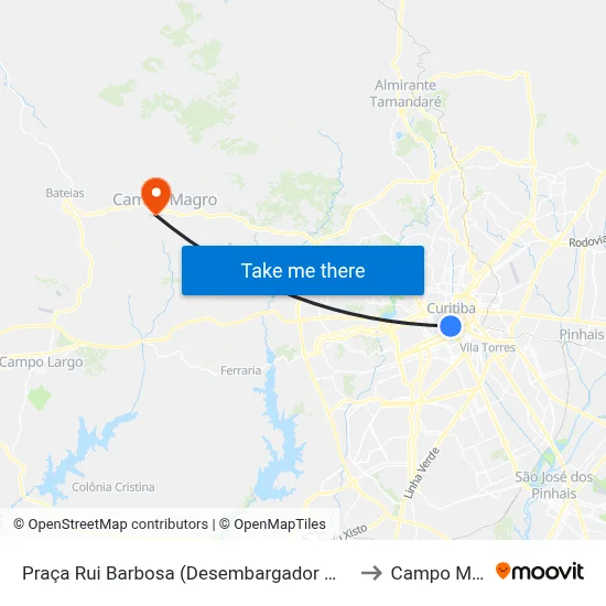 Praça Rui Barbosa (Desembargador Westphalen) to Campo Magro map