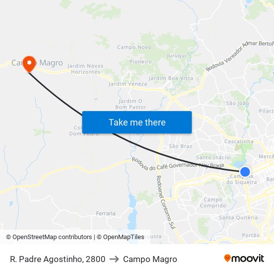 R. Padre Agostinho, 2800 to Campo Magro map