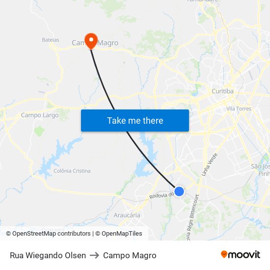 Rua Wiegando Olsen to Campo Magro map