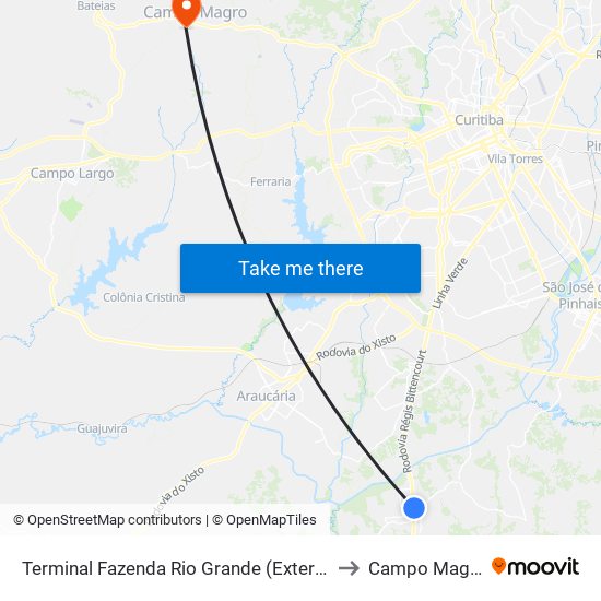 Terminal Fazenda Rio Grande (Externo) to Campo Magro map