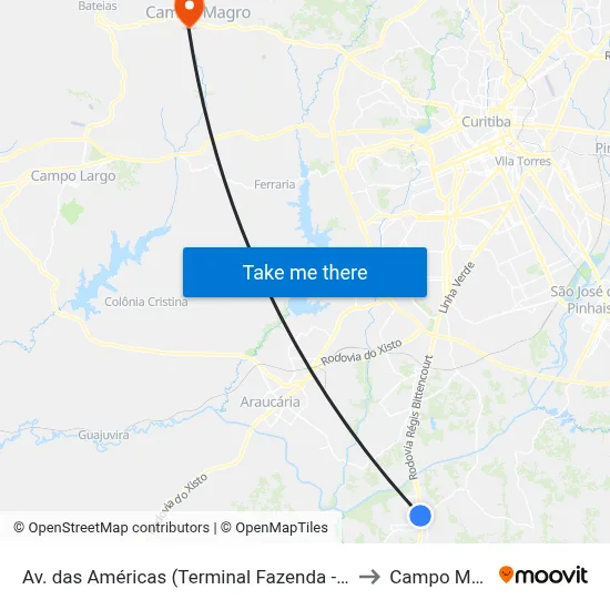 Av. das Américas (Terminal Fazenda - Externo) to Campo Magro map