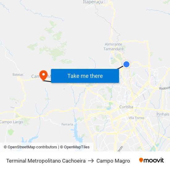 Terminal Metropolitano Cachoeira to Campo Magro map