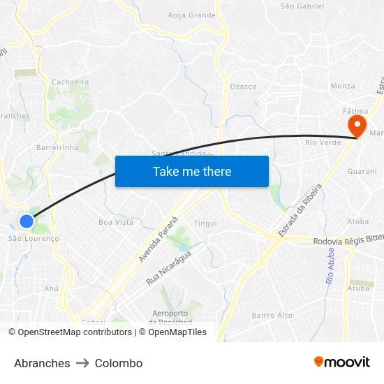 Abranches to Colombo map