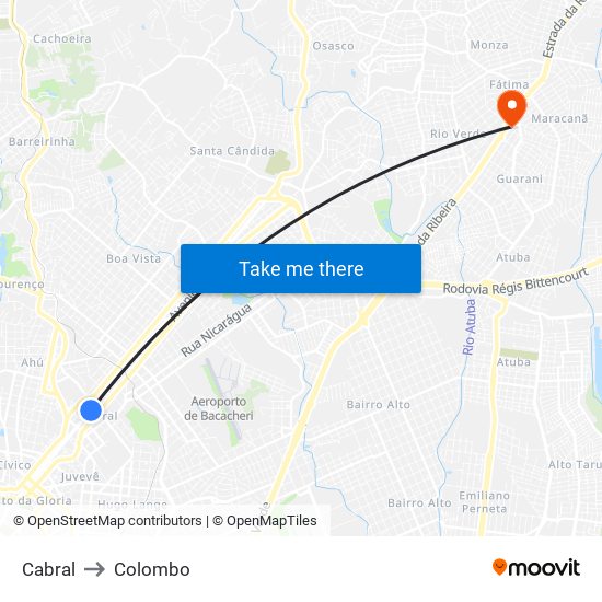 Cabral to Colombo map