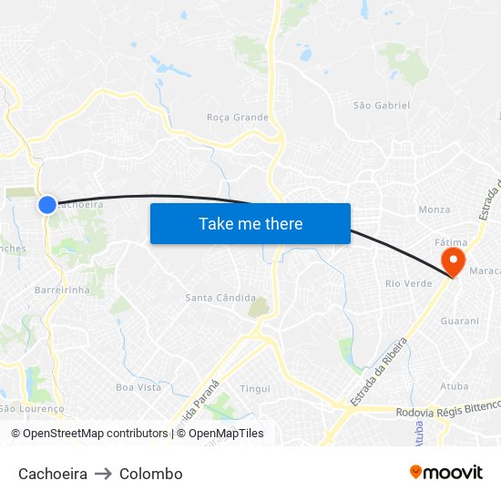 Cachoeira to Colombo map