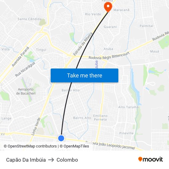 Capão Da Imbúia to Colombo map