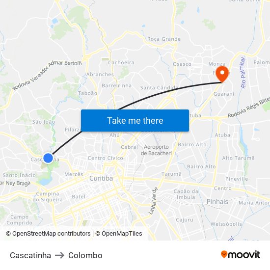 Cascatinha to Colombo map